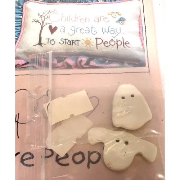 Vintage "Children Are People" Cross Stitch Pattern With Boy & Girl Button Set - Picture 4 of 5